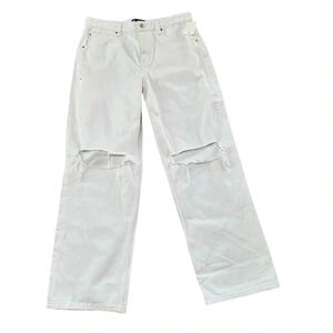 ASOS Design Women’s White Distressed Wide Leg Denim Jeans Size 28 NWT